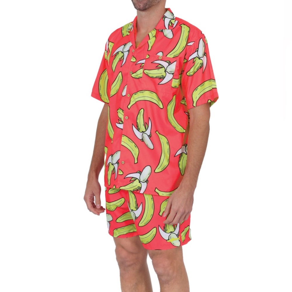 Men’s Set NWT Banana Print Button Up and Swim Trunks Top: Medium Trunks: Large